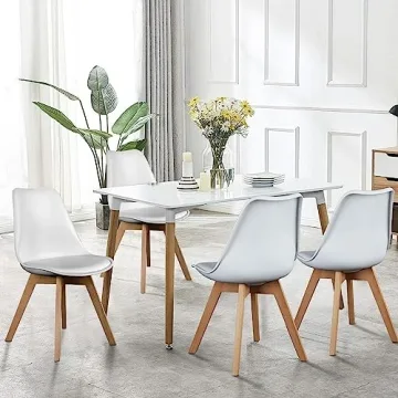 Stylish Mid Century Dining Chairs Set of 4 in White