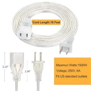 Haultop Clear Extension Cords - 10FT Indoor Power Cables