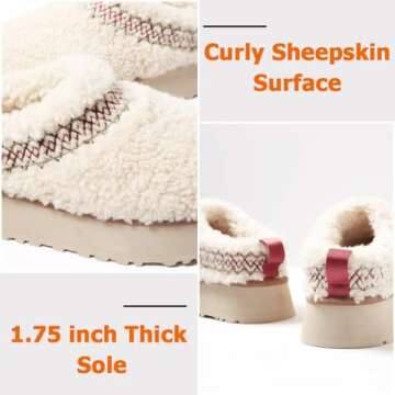 THUQ Platform Braid Slippers Fluffy Warm Fur-lined Mini Platform Slippers Fuzzy Anti-Slip Snow Boots for Women