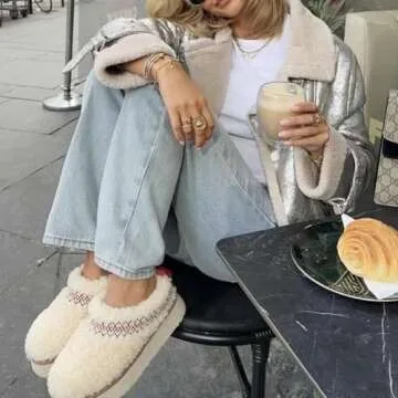 THUQ Platform Braid Slippers Fluffy Warm Fur-lined Mini Platform Slippers Fuzzy Anti-Slip Snow Boots for Women