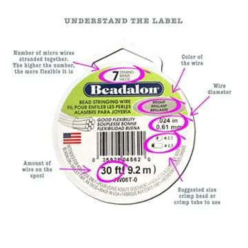 Beadalon 7 Strand Stainless Steel Bead Stringing Wire, 0.018 in / 0.46 mm, Bright, 100 ft / 31 m