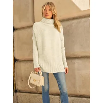 Stylish LILLUSORY Turtleneck Oversized Tunic Sweater