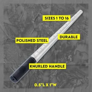 SE 13-Inch Polished Steel Ring Mandrel - Marked 1 to 16 US Sizes, Ungrooved, with Knurled Handle for Jewelry Making and Sizing - JT-SP2