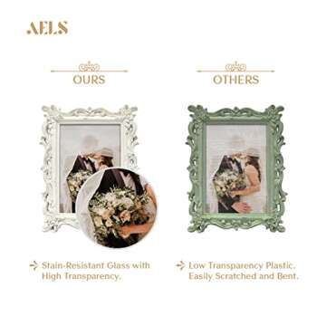 AELS 5x7 Inch Vintage Picture Frame, Elegant Antique Photo Frames with Glass Front, Photo Display, Tabletop Wall Hanging, Gift Ideas, White Waves