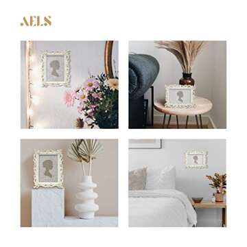 AELS 5x7 Inch Vintage Picture Frame, Elegant Antique Photo Frames with Glass Front, Photo Display, Tabletop Wall Hanging, Gift Ideas, White Waves