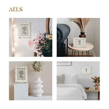 AELS 5x7 Inch Vintage Picture Frame, Elegant Antique Photo Frames with Glass Front, Photo Display, Tabletop Wall Hanging, Gift Ideas, White Waves