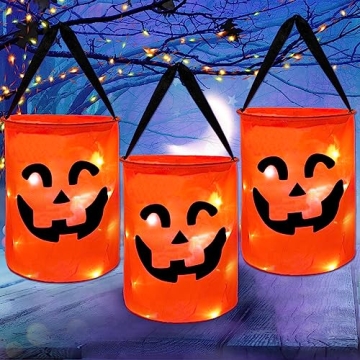 CCINEE 3 Pcs LED Light Halloween Candy Bags for Kids Light Up Multipurpose Halloween Trick or Treat ...