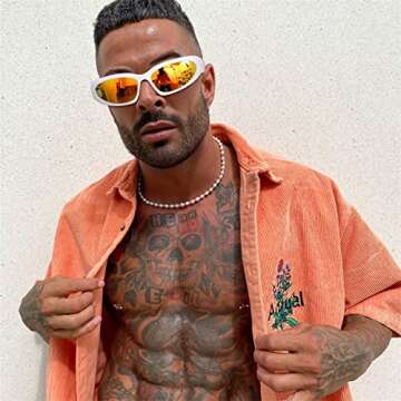 GUVIVI Wrap Around Fashion Sunglasses for Men Women 2 Pack Swift Oval Gold Sunglasses Futuristic Shades Glasses Eyeglasses