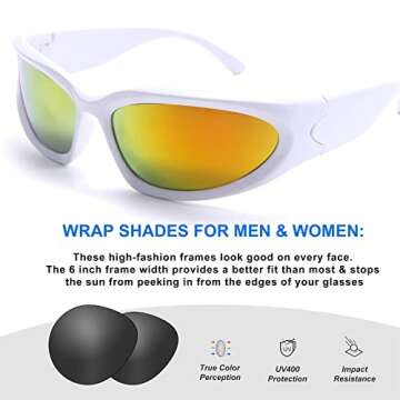 GUVIVI Wrap Around Fashion Sunglasses for Men Women 2 Pack Swift Oval Gold Sunglasses Futuristic Shades Glasses Eyeglasses