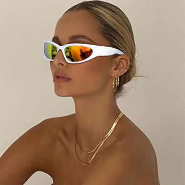 GUVIVI Wrap Around Fashion Sunglasses for Men Women 2 Pack Swift Oval Gold Sunglasses Futuristic Shades Glasses Eyeglasses