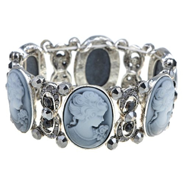 Alilang Stretchy Antique Silvery Tone Clear Crystal Rhinestones Victorian Cameo Lady Bangle Bracelet