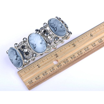 Alilang Stretchy Antique Silvery Tone Clear Crystal Rhinestones Victorian Cameo Lady Bangle Bracelet
