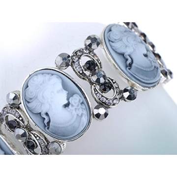 Alilang Stretchy Antique Silvery Tone Clear Crystal Rhinestones Victorian Cameo Lady Bangle Bracelet