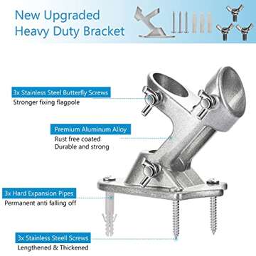 Flag Pole Holder for Outside House, Heavy Duty Flag Pole Mounting Bracket, Aluminum Metal Flagpole M...