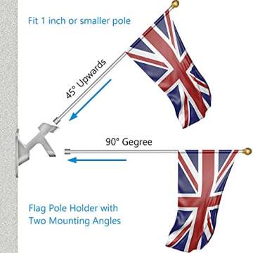 Flag Pole Holder for Outside House, Heavy Duty Flag Pole Mounting Bracket, Aluminum Metal Flagpole Mount with Stainless Hardware for Outdoor, Strong and Rust Proof, 1" Inner Diameter (Silver-1Pack)