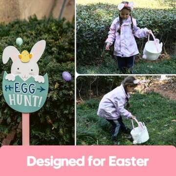 Sea Team Easter Bunny Basket for Eggs Hunt - Adorable Woven Cotton Tote