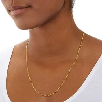 Amazon Essentials 14K Gold Plated Fine Figaro Chain Necklace - 20 Inch Yellow Gold