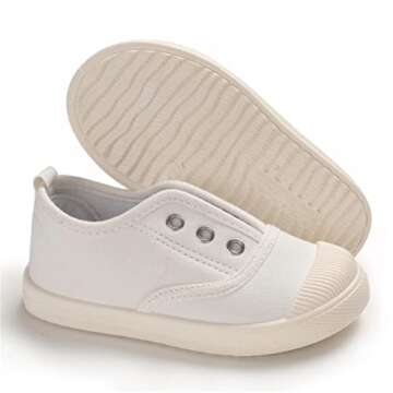 Timatego Toddler Boys Girls Canvas Slip On Shoes Lightweight Casual Kids Sneakers School Runing Tennis Shoes, 10.5 Little Kid, 02 White Toddler Shoes