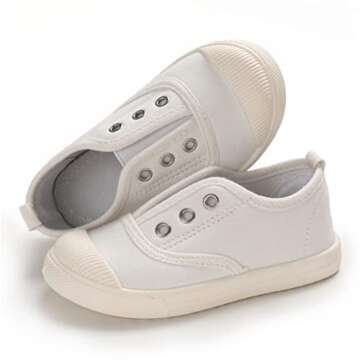 Timatego Toddler Boys Girls Canvas Slip On Shoes Lightweight Casual Kids Sneakers School Runing Tennis Shoes, 10.5 Little Kid, 02 White Toddler Shoes