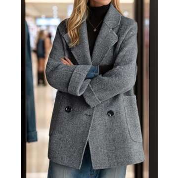 Bankeng Women's Winter Wool Blend Coat - Chic Notched Lapel Peacoat, Warm & Stylish