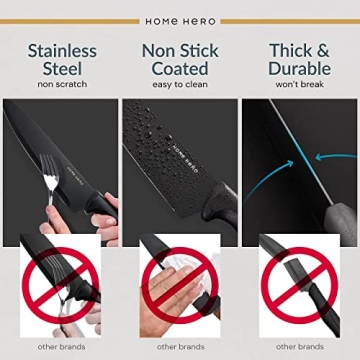 Home Hero Kitchen Knife Set - High Carbon Stainless Steel with Sharpener (20 Pcs - Black)