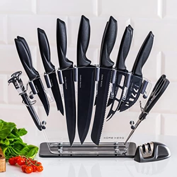 Home Hero Kitchen Knife Set - High Carbon Stainless Steel with Sharpener (20 Pcs - Black)