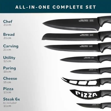 Home Hero Kitchen Knife Set - High Carbon Stainless Steel with Sharpener (20 Pcs - Black)