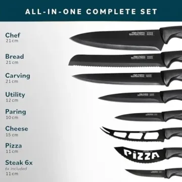 Home Hero Kitchen Knife Set - High Carbon Stainless Steel with Sharpener (20 Pcs - Black)