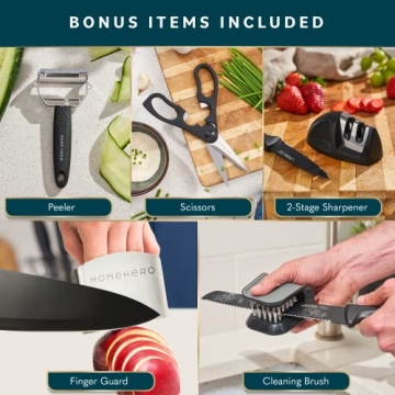 Home Hero Kitchen Knife Set - High Carbon Stainless Steel with Sharpener (20 Pcs - Black)