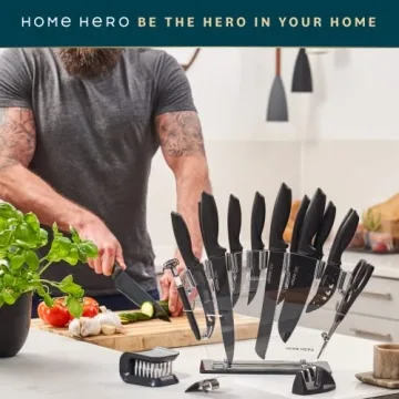 Home Hero Kitchen Knife Set - High Carbon Stainless Steel with Sharpener (20 Pcs - Black)