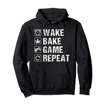 Wake Bake Game Repeat | Video Game Weed Smoker Pot Gift Pullover Hoodie