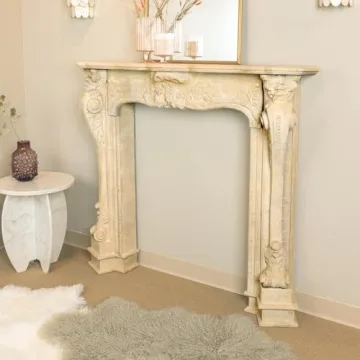 Stunning Distressed Cream Decorative Wood Fireplace Mantel