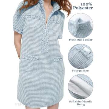 Stylish PEHMEA Women's Tweed Dress with Pockets