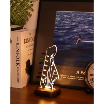 Light Up Guitar Pick Holder with 6 Guitar Picks, Acacia Wood & Acrylic Guitar Headstock Shaped Pick ...