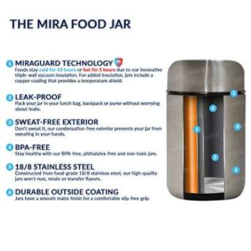 MIRA Insulated Food Jar Thermos for Hot Food & Soup, Compact Stainless Steel Vacuum Lunch Container for Meals To Go - 13.5 oz, Pink