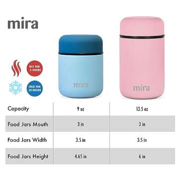 MIRA Insulated Food Jar Thermos for Hot Food & Soup, Compact Stainless Steel Vacuum Lunch Container for Meals To Go - 13.5 oz, Pink
