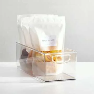 mDesign Plastic Stackable Kitchen Organizer - Storage Bin with Handles for Refrigerator, Freezer, Cabinet, and Pantry Shelves Organization - Food Container - Clear