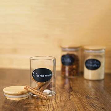 PreZervers 12 pcs Spice Jars | Glass Jar Bamboo Lids Food Storage Containers 7oz Glass Jar | Includes Pen and Decorative Labels | Dozen Spice Jars | Tea, Sugar, Salt, Herbs | Bonus Item
