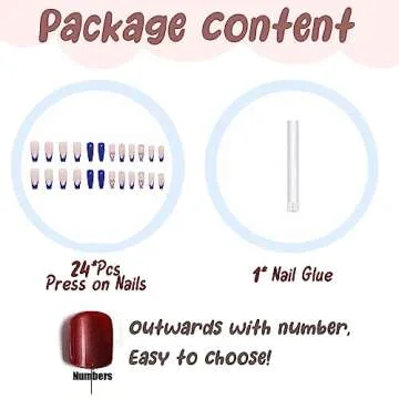 BABALAL Coffin Press on Nails Long Fake Nails Blue French Tip Heart Glue on Nails Rhinestone Ballerina Acrylic Nails for Women and Girls 24Pcs Valentines Nails Press on
