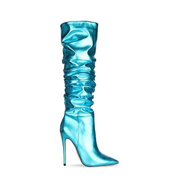 UP2STEP Women Fashion Slouchy Knee High Boots Pointed Toe High Heel Shoes