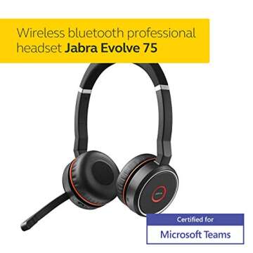Jabra Evolve 75 MS Wireless Headset - Stereo Bluetooth Headset with Adapter