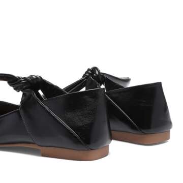 VOLEECE Black Bow Ballet Flats Shoes for Women Bow Tie Slip On Mary Jane Flats Square Toe Casual Dress Ballerina Shoes