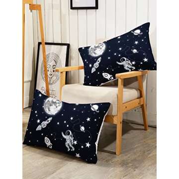 Datura home Kids Comforter Set Astronaut Space Rocket Printed Pattern Quilt Bedding Set with 1 Comforter and 2 Pillowcases for Girls Bedroom All Season(Space Rocket Twin), Twin 68x86inches