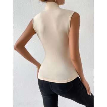 SweatyRocks Women's Ruched Wrap Mock Neck Tank Tops Casual Sleeveless Solid Slim Fit Tank Top Apricot S