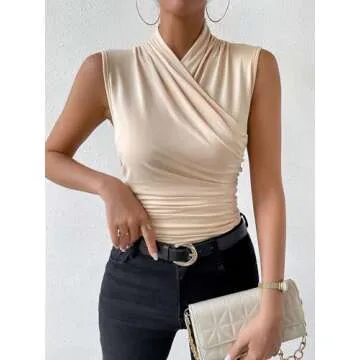 Stylish Women’s Ruched Mock Neck Tank Top for Casual Wear