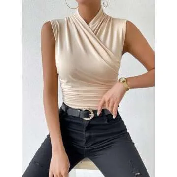 Stylish Women’s Ruched Mock Neck Tank Top for Casual Wear