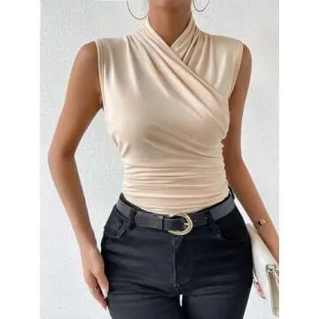 Stylish Women’s Ruched Mock Neck Tank Top for Casual Wear