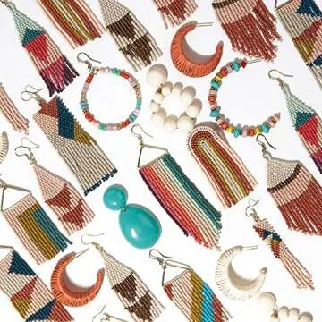 INK + ALLOY Women's Pink Port Mint Teal Stripe Fringe Seed Bead Earrings on Brass Triangles Handmade Jewelry for the Modern Bohemian, 4.5-Inches