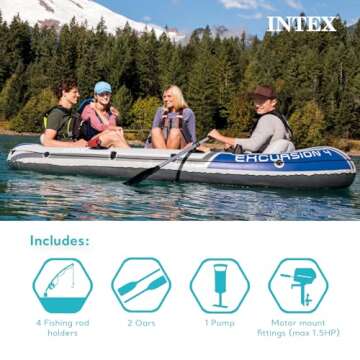 Intex Excursion 5 Person Inflatable Boat, Water Fishing River Raft Set w/Oars - Large 1,300 Lb Capacity Portable Blow-Up 5 Seater Raft for Adults