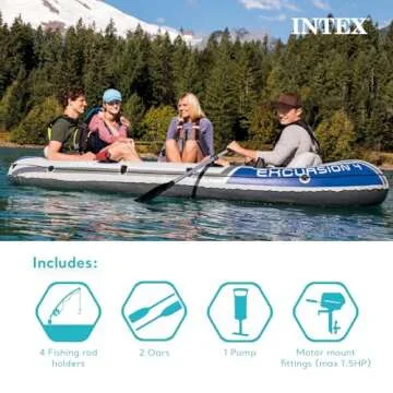 Intex Excursion 5 Person Inflatable Boat, Water Fishing River Raft Set w/Oars - Large 1,300 Lb Capacity Portable Blow-Up 5 Seater Raft for Adults